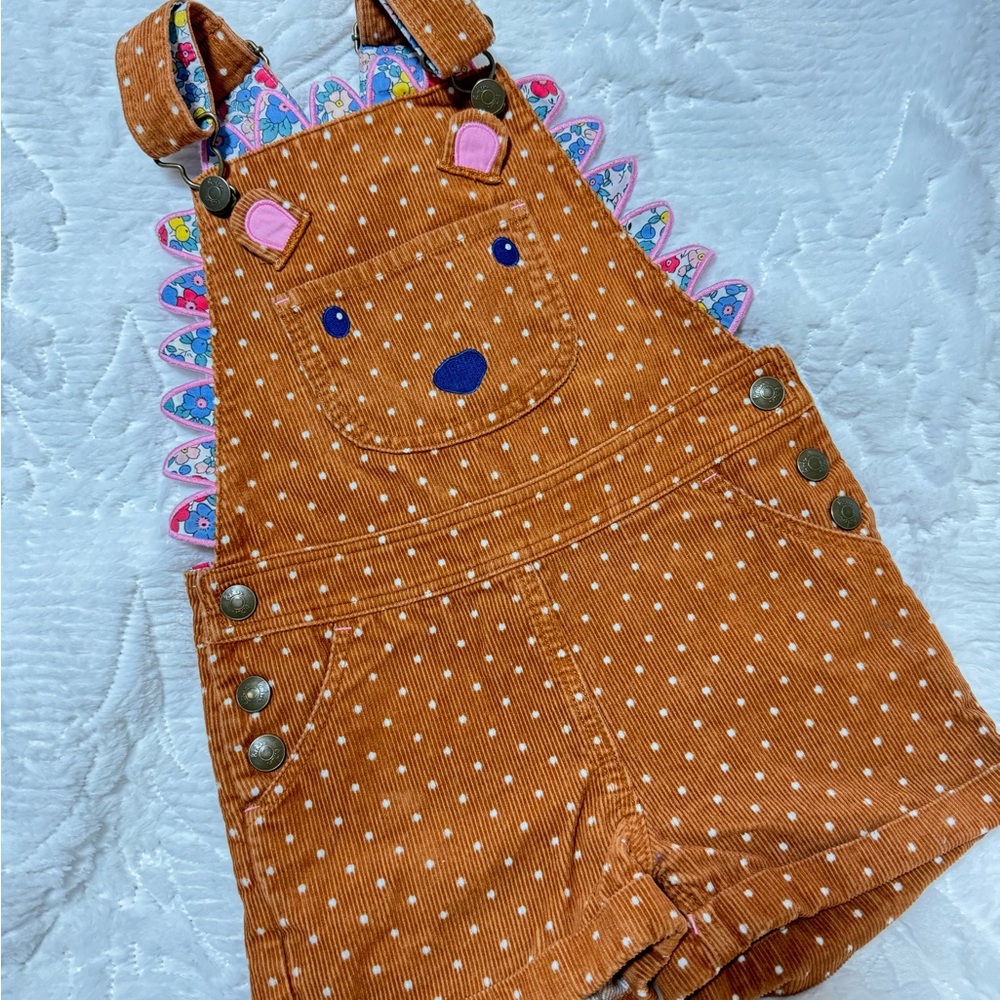 🦔 Mini Boden Brown corduroy Polka Dot hedgehog Shortalls, 5-6